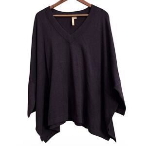 Pure Jill Dark Plum Batwing Sleeve Tunic Sweater Oversized Bamboo Silk Lagenlook